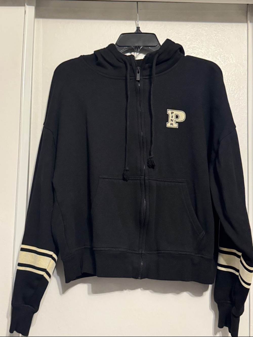 PINK Victorias Secret Black Zip-Up Hoodie w/ Cream Stripes (*Make Offer*)